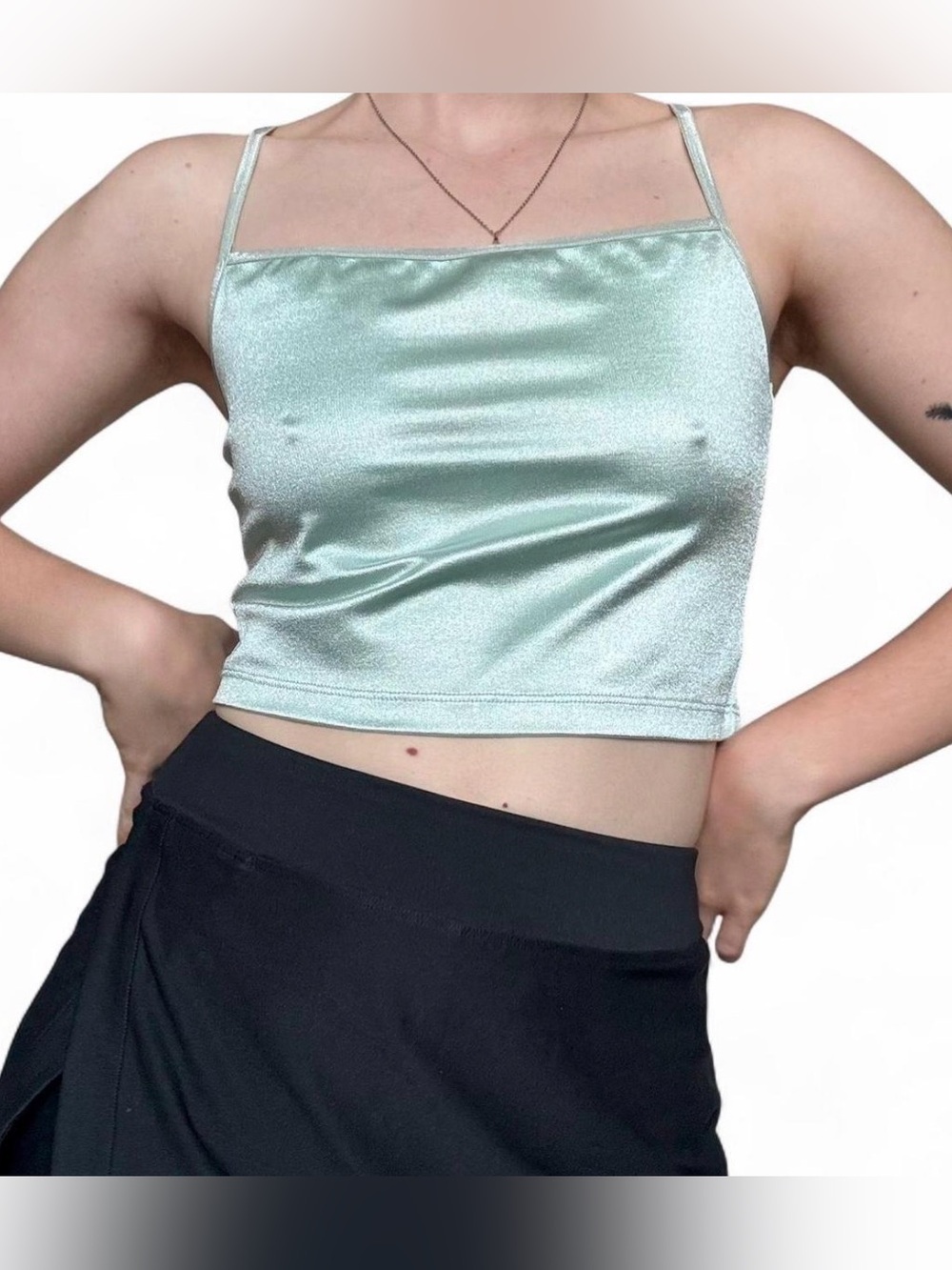 American Apparel Mint Satin Square-Neck Crop Cami